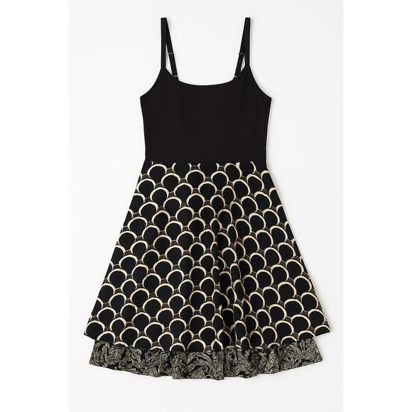 Womens Black Gold Circle Midi Dress Sleeveless Lined Full Skirt Size Unknown - Picture 3 of 6